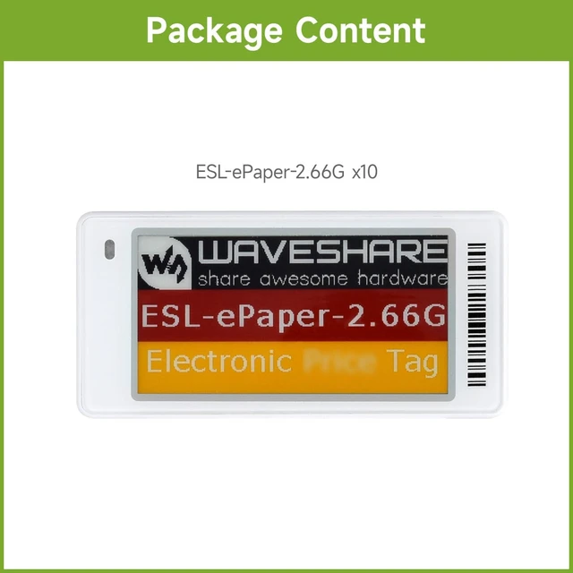Alt view image 2 of 7 - Waveshare 2.66inch Dot Matrix e-Paper Display, Electronic Shelf Label Series, Red/Yellow/Black/White, Cloud Platform Refreshing Support, with ABS Case and Replaceable BATT-10PCS