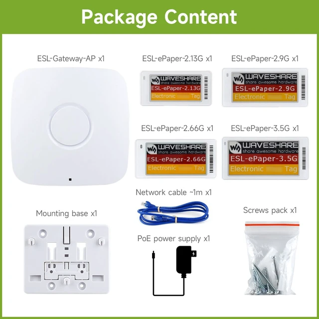 Alt view image 2 of 7 - waveshare Electronic Shelf Label Series Kit, Bundle with a The ESL-Gateway-AP Base Station and 2.13inch / 2.66inch / 2.9inch / 3.5inch Dot Matrix e-Paper Display