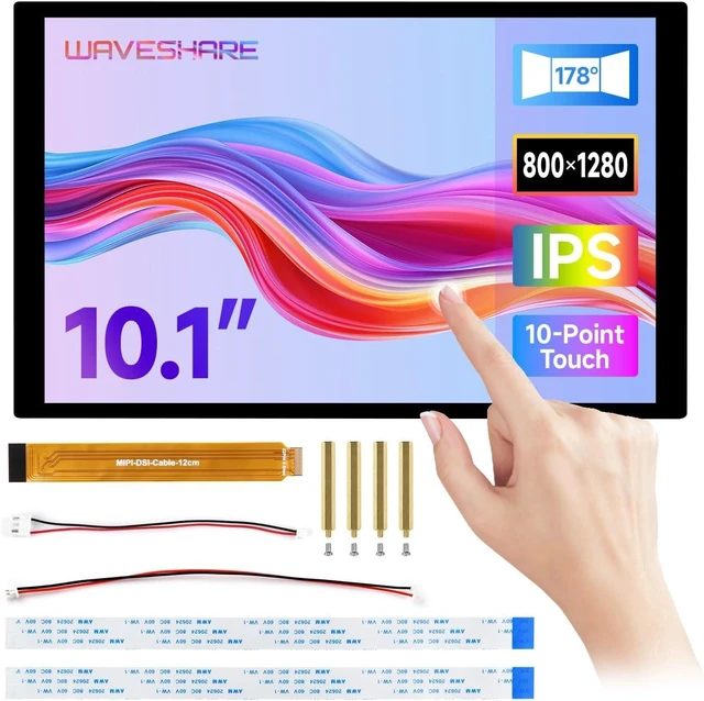 Main image of waveshare 10.1inch DSI Capacitive Touch Display, Comaptible with Raspberry Pi 5/4B/3B, 800×1280, IPS Panell, 10-Point Touch