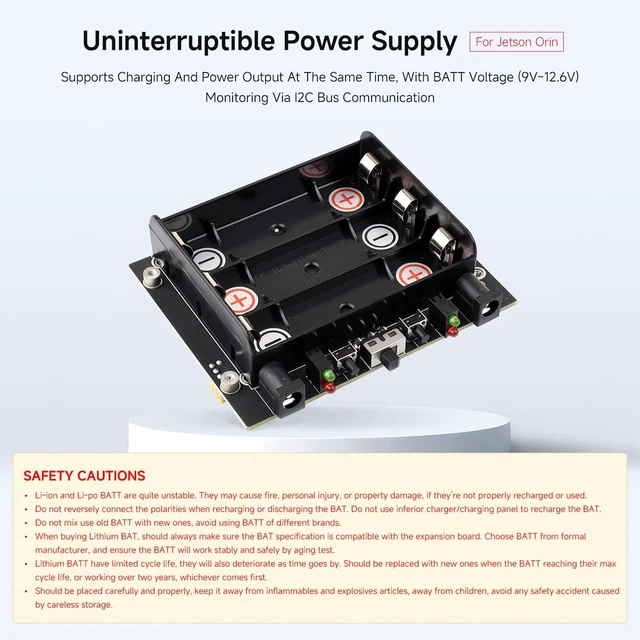 Alt view image 3 of 7 - Waveshare Uninterruptible Power Supply UPS Module, Compatible with, Jetson Orin, Supports 21700 Li BAT (NOT Included), Pogo Pins Connector, Supports Charging and Power Output At The Same Time