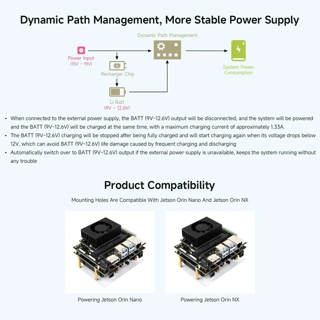 Alt view image 6 of 7 - Waveshare Uninterruptible Power Supply UPS Module, Compatible with, Jetson Orin, Supports 21700 Li BAT (NOT Included), Pogo Pins Connector, Supports Charging and Power Output At The Same Time