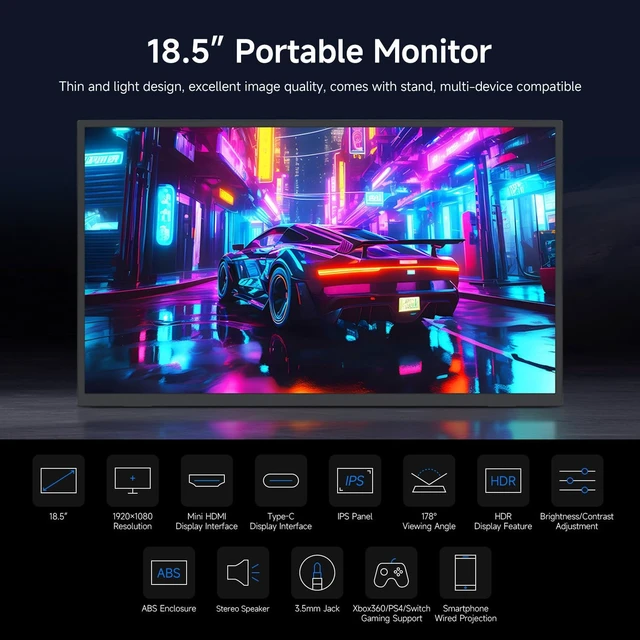 Alt view image 3 of 7 - waveshare Luckfox 18.5inch Portable Monitor with Stand, IPS Screen, 120Hz High Refresh Rate, Mini HDMI Interface, 1920 × 1080 Full HD, 178° Viewing Angle, ABS Case, Supports HDR, No Touch
