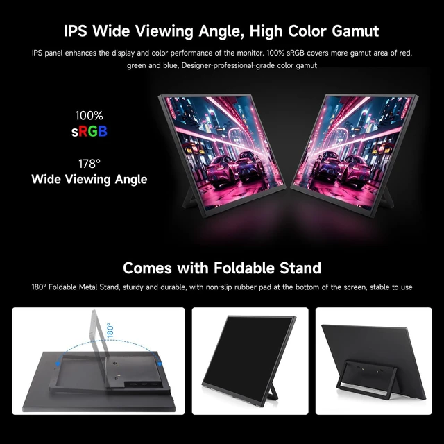 Alt view image 7 of 7 - waveshare Luckfox 18.5inch Portable Monitor with Stand, IPS Screen, 120Hz High Refresh Rate, Mini HDMI Interface, 1920 × 1080 Full HD, 178° Viewing Angle, ABS Case, Supports HDR, No Touch