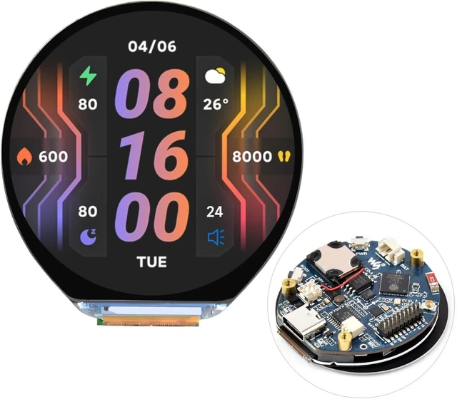 Main image of Waveshare ESP32-S3 1.46inch Round Display Development Board, 412×412, Supports Wi-Fi & BLT, Accelerometer and Gyroscope Sensor, Onboard Speaker and Microphone, Without Protective Cover Glass