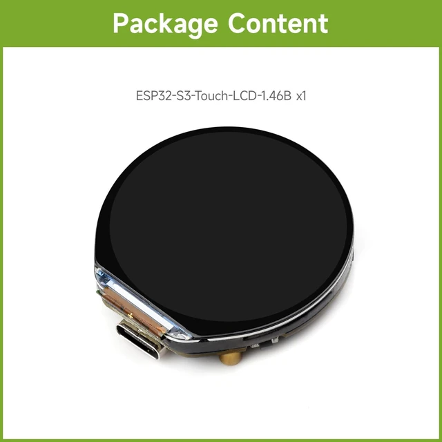 Alt view image 2 of 7 - Waveshare ESP32-S3 1.46inch Round Display Development Board, 412×412, Supports Wi-Fi & BLT, Accelerometer and Gyroscope Sensor, Onboard Speaker and Microphone, Without Protective Cover Glass