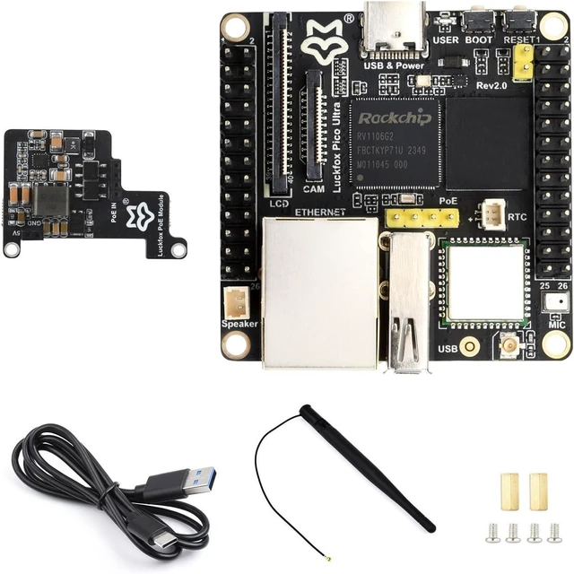 Main image of Waveshare Luckfox Pico Ultra RV1106 Linux Micro Development Board, Integrates ARM Cortex-A7/RISC-V MCU/NPU/ISP Processors, with Wireless, Includes PoE Module