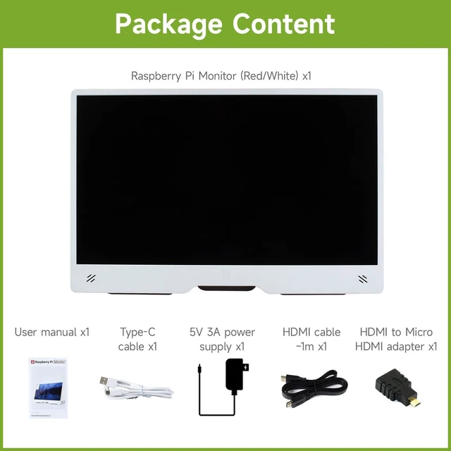 Alt view image 2 of 7 - waveshare Pi Monitor Kit, Comes with an Official Raspberry Pi 15.6inch Monitor, 1920×1080 Resolution, Standard HDMI Port, IPS, VESA Mounting Support, Bundle with Accessories (6 Items)
