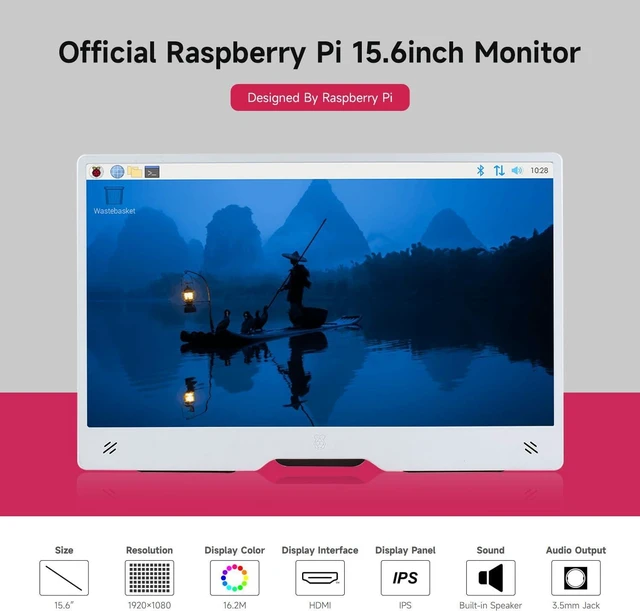 Alt view image 3 of 7 - waveshare Pi Monitor Kit, Comes with an Official Raspberry Pi 15.6inch Monitor, 1920×1080 Resolution, Standard HDMI Port, IPS, VESA Mounting Support, Bundle with Accessories (6 Items)