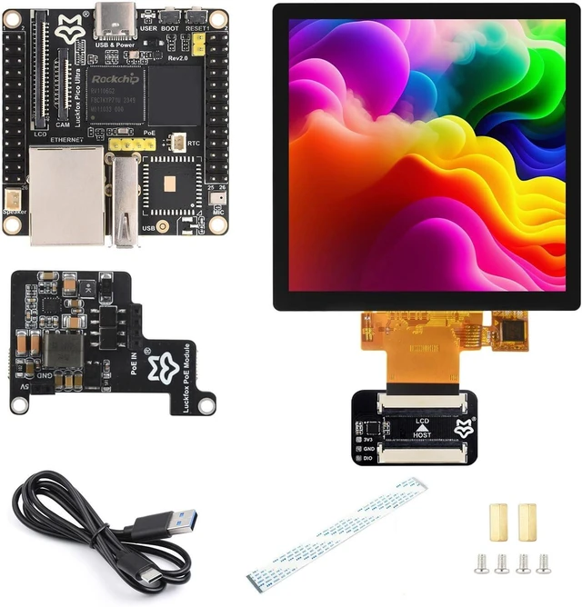 Main image of Waveshare Luckfox Pico Ultra RV1106 Linux Micro Development Board, Integrates ARM Cortex-A7/RISC-V MCU/NPU/ISP Processors, Without Wireless, Includes PoE Module and 480X480 4inch Touch Display