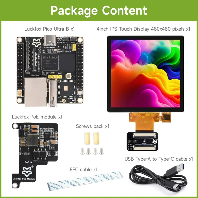 Alt view image 2 of 7 - Waveshare Luckfox Pico Ultra RV1106 Linux Micro Development Board, Integrates ARM Cortex-A7/RISC-V MCU/NPU/ISP Processors, Without Wireless, Includes PoE Module and 480X480 4inch Touch Display