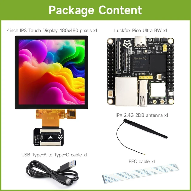 Alt view image 2 of 7 - Waveshare Luckfox Pico Ultra RV1106 Linux Micro Development Board, Integrates ARM Cortex-A7/RISC-V MCU/NPU/ISP Processors, with Wireless, Includes a 480X480 4inch Touch Display