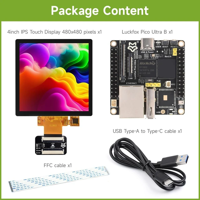 Alt view image 2 of 7 - Waveshare Luckfox Pico Ultra RV1106 Linux Micro Development Board, Integrates ARM Cortex-A7/RISC-V MCU/NPU/ISP Processors, Without Wireless, Includes a 480X480 4inch Touch Display
