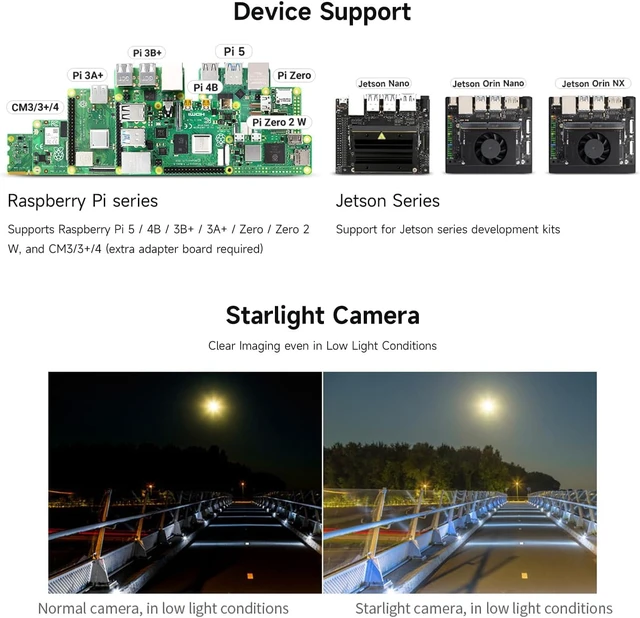 Alt view image 4 of 7 - Waveshare IMX462 2MP IR-Cut Camera, Compatible with Raspberry Pi 5/4B/3B/Zero/Zero W/Zero 2W, and Jetson Series, Starlight Camera Sensor, Onboard ISP, Fixed-Focus, 100.0° FOV