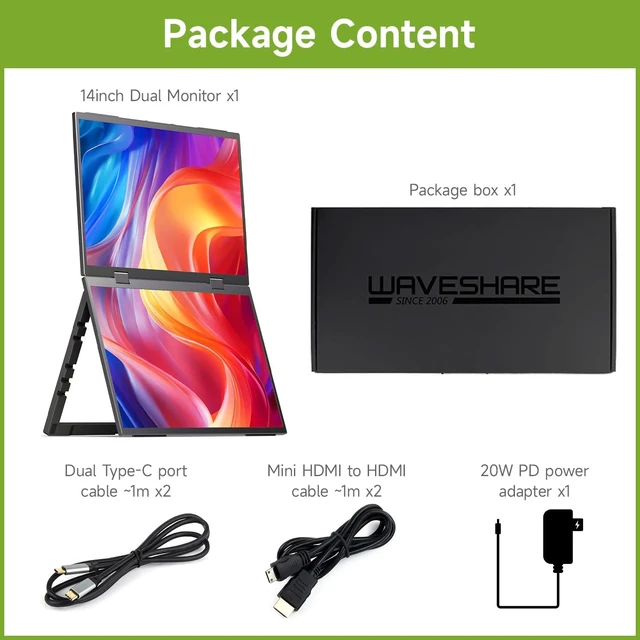 Alt view image 2 of 7 - waveshare 14inch Dual-Screen Portable Monitor, Supports Windows/MacOS, Dual-1080p High Definition Foldable Screen, 100% SRGB, 178° Wide Viewing Angle, Built-in Gravity Sensor, Hi-Fi Speaker