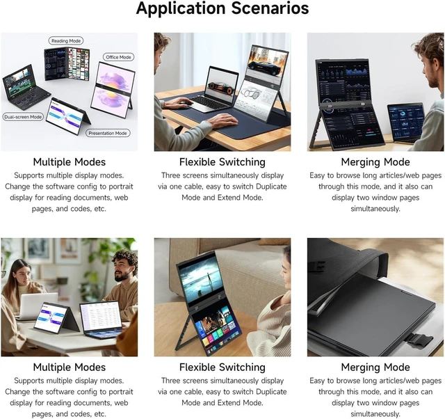 Alt view image 7 of 7 - waveshare 18.5inch Dual-Screen Portable Monitor, Supports Windows/MacOS, Dual-1080p High Definition Foldable Screen, 100% SRGB, 178° Wide Viewing Angle, Built-in Gravity Sensor, Hi-Fi Speaker