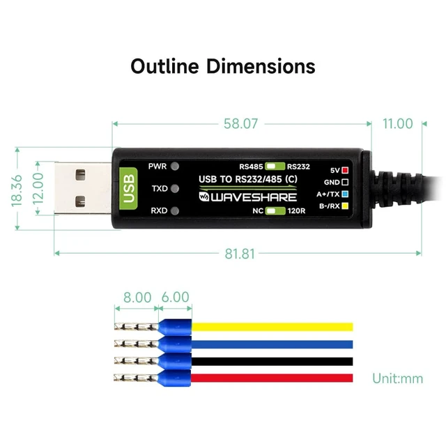 Alt view image 7 of 7 - Wavesahre USB to RS232/485 Serial Cable, Original FT232RNL Chip, Compatible with Mac, Linux, Android, Win11/10/8.1/8/7, Onboard Power and Signal Indicators, Multi-OS Compatible & Device Applicable