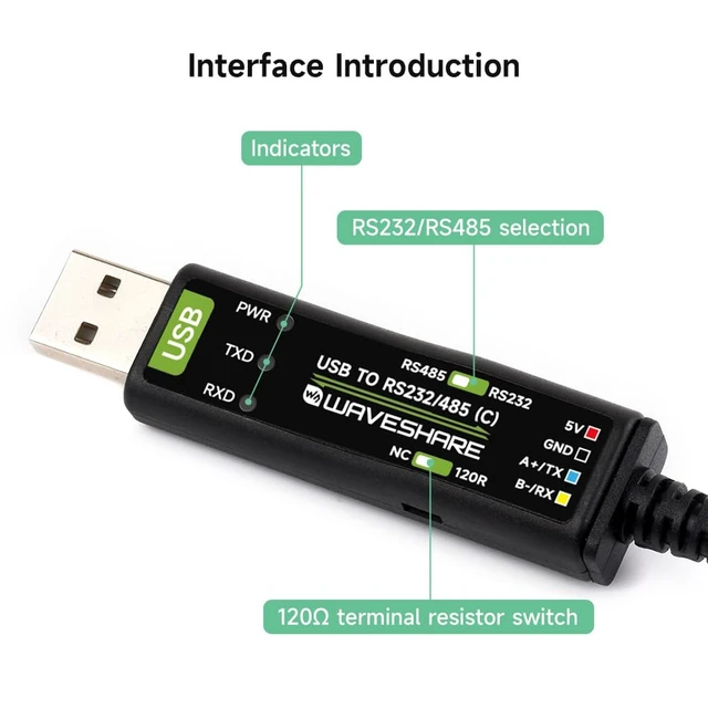 Alt view image 6 of 7 - Wavesahre USB to RS232/485 Serial Cable, Original FT232RNL Chip, Compatible with Mac, Linux, Android, Win11/10/8.1/8/7, Onboard Power and Signal Indicators, Multi-OS Compatible & Device Applicable