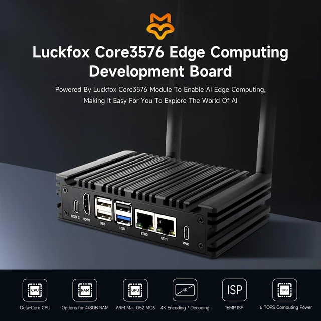 Alt view image 3 of 7 - Waceshare Luckfox Core3576 Edge Computing Development Board, Rockchip RK3576 Octa-Core 2.2GHz Processor, Features A Big.Little Architecture, 6 Tops Computing Power NPU, 4GB RAM, 32GB eMMC Flash