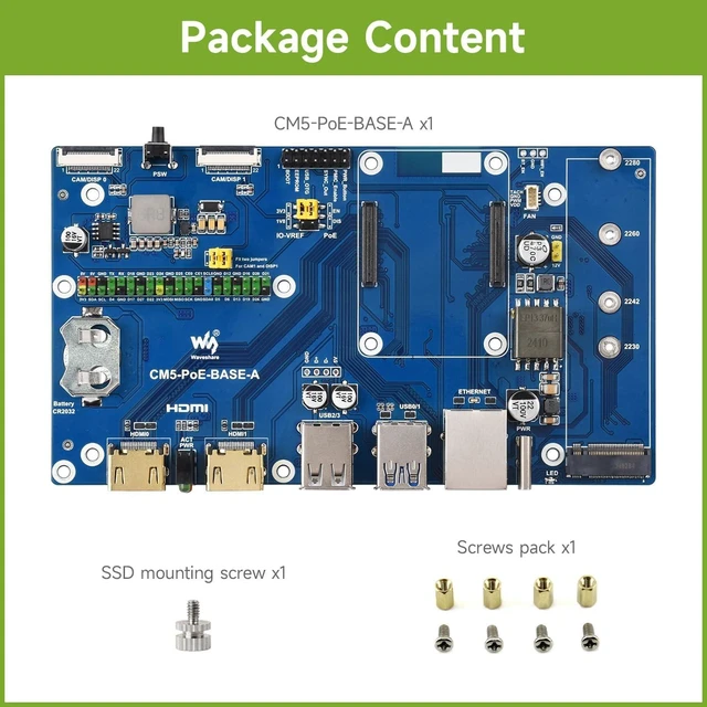 Alt view image 2 of 7 - Waveshare Compute Module 5 IO Board, Compatible with All Variants of Raspberry Pi CM5, with PoE Feature, Single Board Only