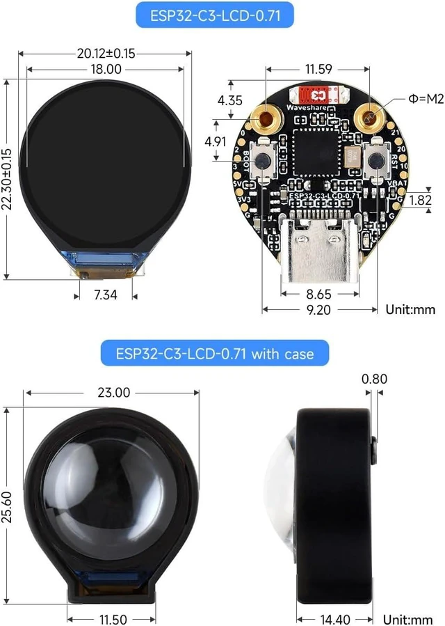 Alt view image 6 of 6 - Waveshare ESP32-C3 0.71inch Round Display Development Board, 160×160 Resolution, Based on ESP32-C3 Single-core Processor, SPI Interface Display, ESP32 with Display, with Protective case
