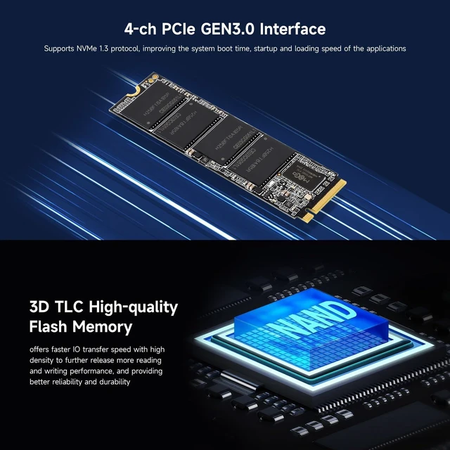 Alt view image 6 of 6 - Waveshare NX M2 NVME 2280 256GB High-Speed Solid State Drive, 3D TLC Flash Memory, High-Speed Reading/Writing, NVMe Protocol M.2 Interface, 256GB Version