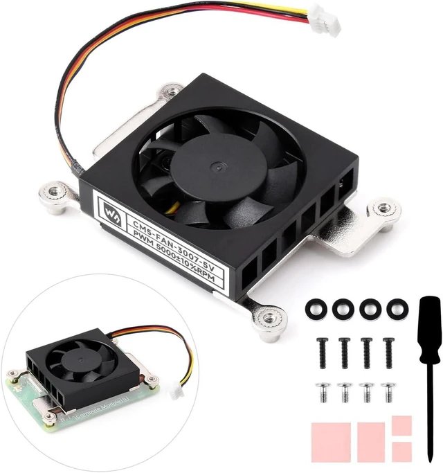 Main image of Waveshare Dedicated 3007 Cooling Fan, Compatible with Raspberry Pi Compute Module 5, Low Noise, with Thermal Tapes, 5V Power Supply