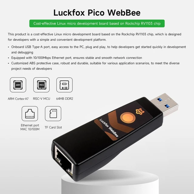 Alt view image 3 of 6 - Waveshare Luckfox Pico WebBee RV1103 Linux Micro Development Board, Integrates Arm Cortex-A7/RISC-V MCU/Phy, Onboard Ethernet Port, with ABS Protective Case