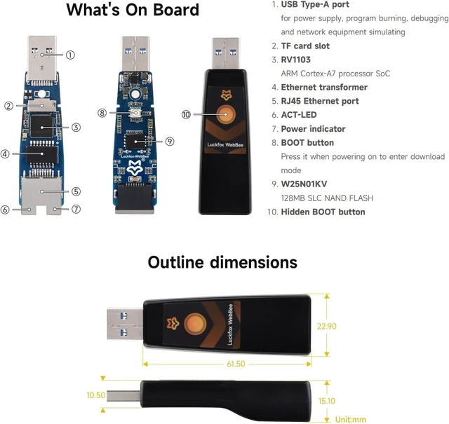 Alt view image 6 of 6 - Waveshare Luckfox Pico WebBee RV1103 Linux Micro Development Board, Integrates Arm Cortex-A7/RISC-V MCU/Phy, Onboard Ethernet Port, with ABS Protective Case