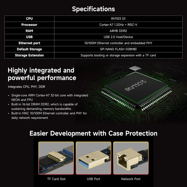 Alt view image 4 of 6 - Waveshare Luckfox Pico WebBee RV1103 Linux Micro Development Board, Integrates Arm Cortex-A7/RISC-V MCU/Phy, Onboard Ethernet Port, with ABS Protective Case
