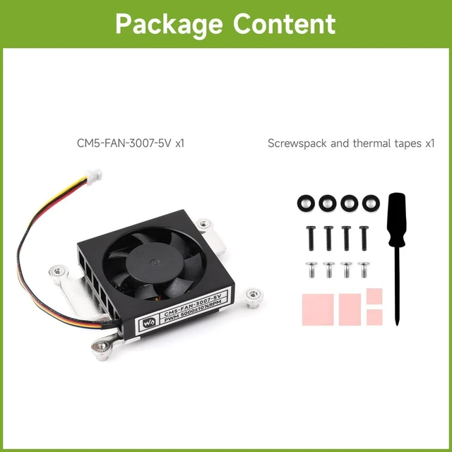 Alt view image 2 of 6 - Waveshare Dedicated 3007 Cooling Fan, Compatible with Raspberry Pi Compute Module 5, Low Noise, with Thermal Tapes, 5V Power Supply