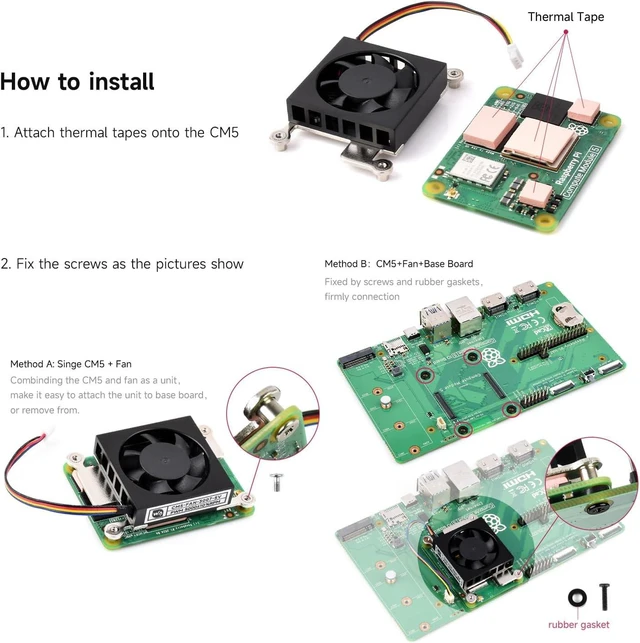 Alt view image 6 of 6 - Waveshare Dedicated 3007 Cooling Fan, Compatible with Raspberry Pi Compute Module 5, Low Noise, with Thermal Tapes, 5V Power Supply
