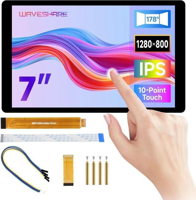 Main image of waveshare 7inch DSI Capacitive Touch Display 2, Compatible with Raspberry Pi 5/4B/3B/CM3/3+/4, 1280 × 800 Resolution, IPS, Optical Bonding Toughened Glass Panel, DSI Interface, 10-Point Touch