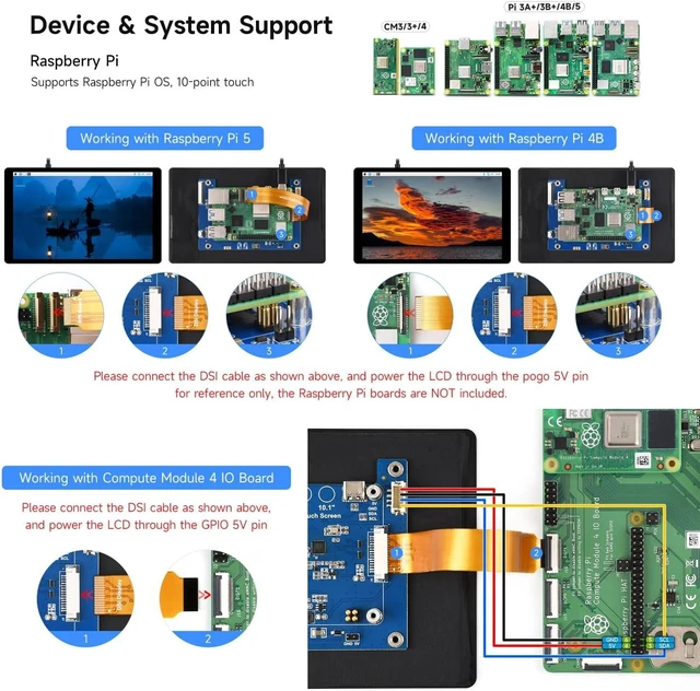 Alt view image 4 of 7 - waveshare 7inch DSI Capacitive Touch Display 2, Compatible with Raspberry Pi 5/4B/3B/CM3/3+/4, 1280 × 800 Resolution, IPS, Optical Bonding Toughened Glass Panel, DSI Interface, 10-Point Touch