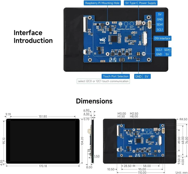 Alt view image 7 of 7 - waveshare 7inch DSI Capacitive Touch Display 2, Compatible with Raspberry Pi 5/4B/3B/CM3/3+/4, 1280 × 800 Resolution, IPS, Optical Bonding Toughened Glass Panel, DSI Interface, 10-Point Touch