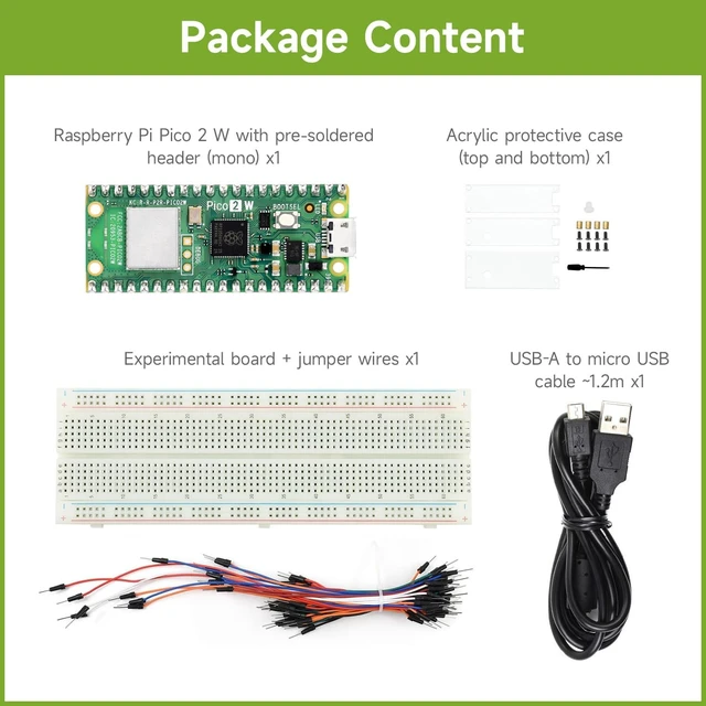 Alt view image 2 of 2 - Waveshare Starter Kit, Compatible with Raspberry Pi Pico 2 W Microcontroller Board, Based On Official RP2350 Chip, Dual-Core & Dual-Architecture Design, 4 Items