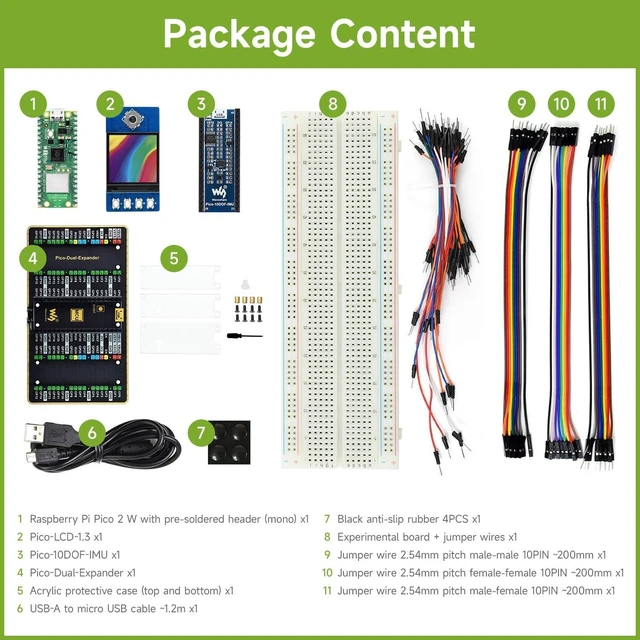 Alt view image 2 of 2 - Waveshare Evaluation Kit, Compatible with Raspberry Pi Pico 2 W Microcontroller Board, Based On Official RP2350 Chip, Dual-Core & Dual-Architecture Design, 11 Items