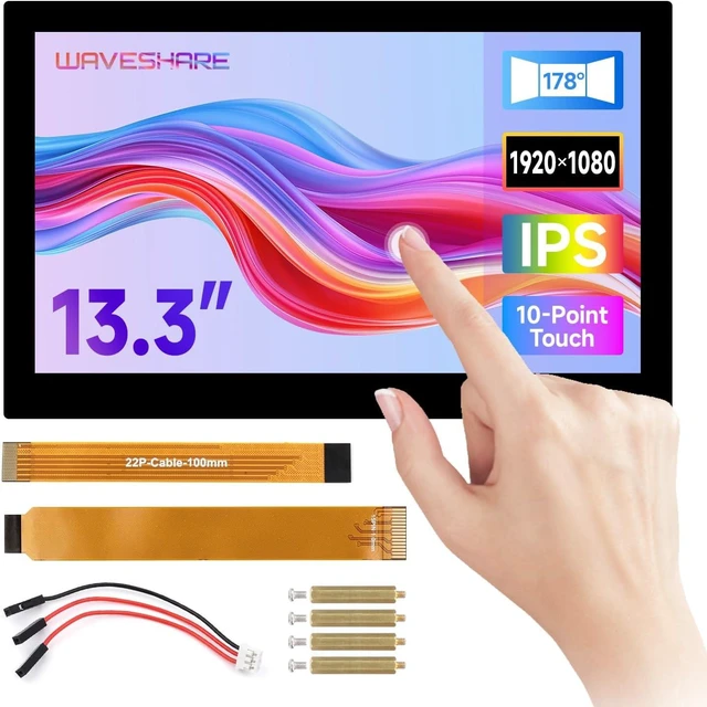 Main image of waveshare 13.3inch High Resolution DSI Capacitive Touch Display, Compatible with Raspberry Pi 5/4B/3B/CM3/3+/4, 1920 × 1080, IPS, DSI Interface, 10-Point Touch, Full Metal Back Panel