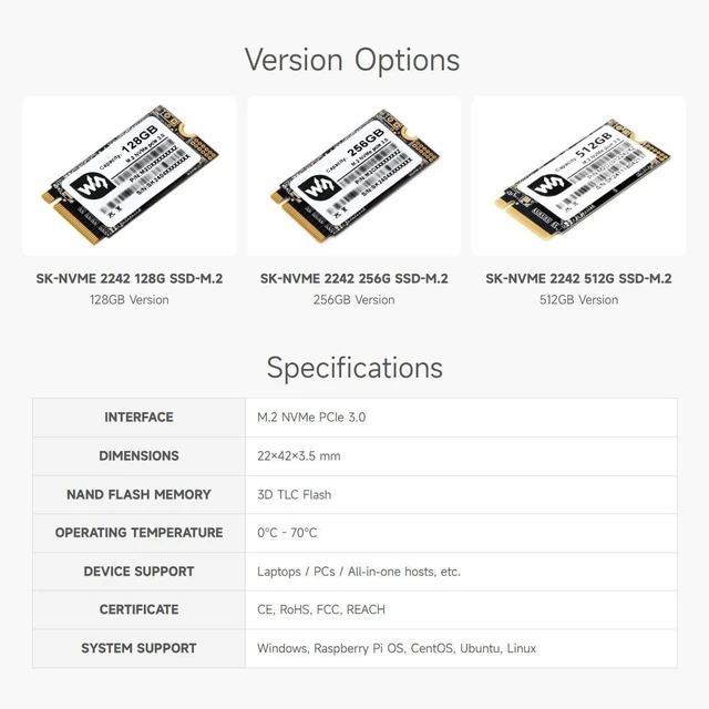 Alt view image 4 of 7 - waveshare 512GB Solid State Drive, SK M2 NVME 2242, 3D TLC Flash Memory, High-Speed Reading/Writing, More Reliable & Durable-512GB