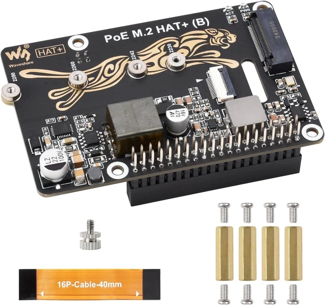 Main image of waveshare PCIe to M.2 Adapter with PoE Function HAT+ (B), Compatible with Raspberry Pi 5, Supports POE NVMe Drive Protocol 2230/2242 / 2260/2280 M.2 Solid State Drive, High-Speed Reading/Writing