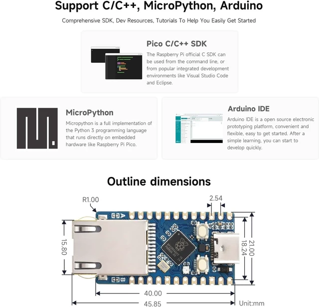 Alt view image 6 of 7 - Waveshare RP2350-ETH Mini Development Board, RP2350 Ethernet Port Module, Raspberry Pi Microcontroller Development Board, Based on Official P2350 Dual-core & Dual-Architecture Microcontroller