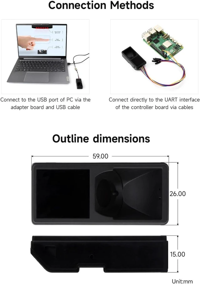 Alt view image 7 of 7 - Waveshare All-in-one Thin-Type Finger Vein Module, Built-in Cortex Core, USB Drive-Free Adaptability, UART Communication Interface