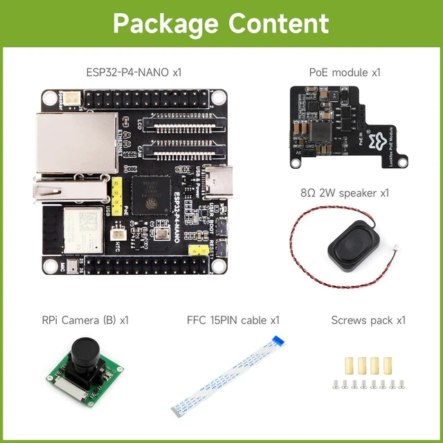 Alt view image 2 of 7 - Waveshare ESP32-P4-NANO High-Performance Development Board, Based On ESP32-P4 Chip with RISC-V Dual-core and Single-core Processors, Bundle with PoE Module and RPi Camera (6 Items)
