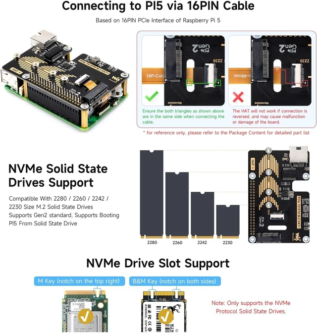 Alt view image 4 of 7 - Waveshare PCIe to ETH and M.2 Adapter, Compatible with Raspberry Pi 5, Compatible with 2280/2260 / 2242/2230 Size NVMe Protocol M.2 SSD, 5Gbps Data Rate, High-Speed Reading/Writing