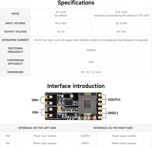 Alt view image 4 of 5 - Waveshare DC-DC Buck Mini Module, Compact Size and Easy to Integrate, Configurable 3.3V Or 5V Buck Voltage Regulation Output, Immersion Gold Process, SMD Version
