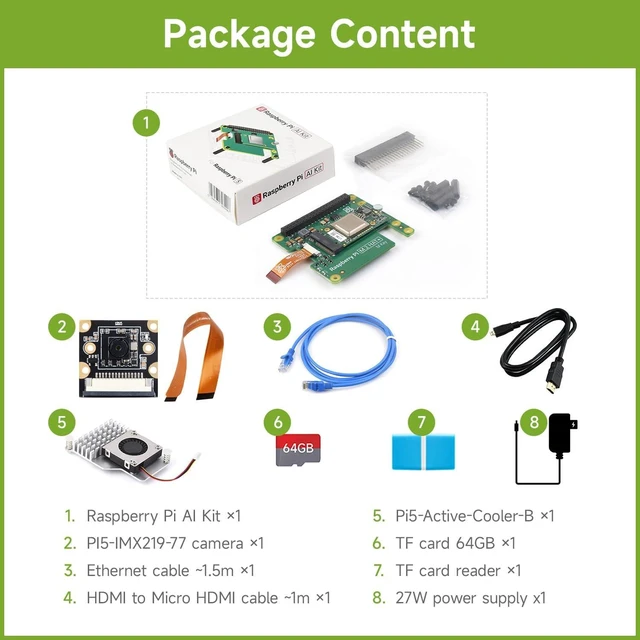 Alt view image 2 of 7 - Waveshare AI Kit, Compatible with Raspberry Pi 5, Bundle with Raspberry Pi AI HAT+ 13T, PI5-IMX219-77 Camera, Cooler, 64GB TF Card, Cable and so on (8 Items)