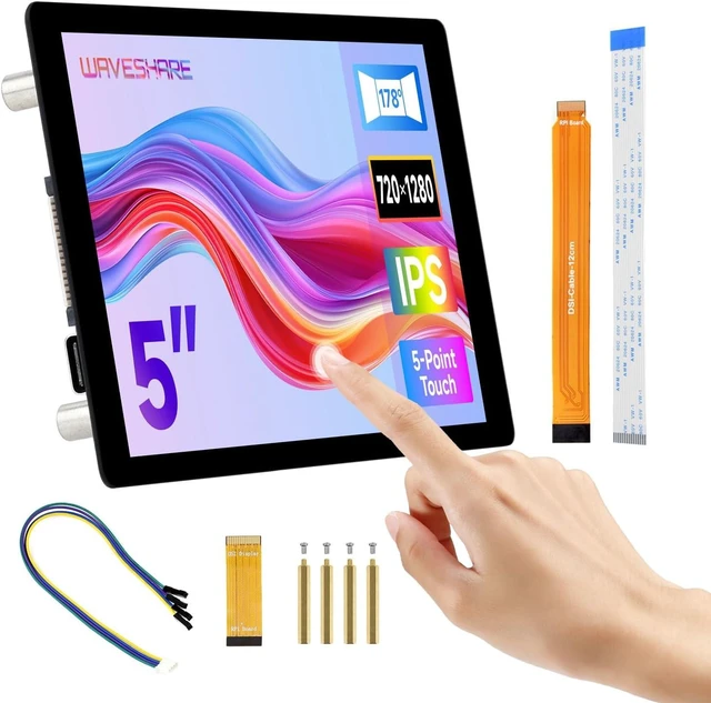Main image of Waveshare 5inch DSI Capacitive Touch Display, Compatible with Raspberry Pi 5/4B/3B/CM3/3+/4, 720 × 1280, IPS, Optical Bonding Toughened Glass Panel, DSI Interface, 5-Point Touch