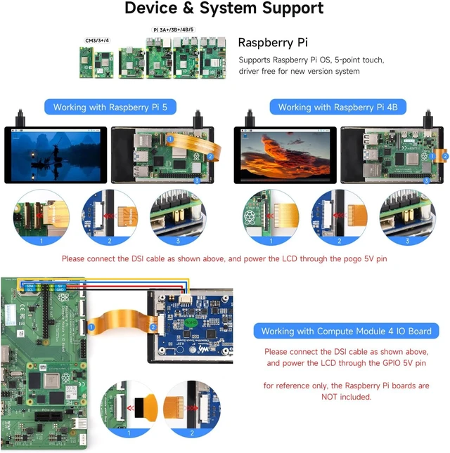 Alt view image 4 of 7 - Waveshare 5inch DSI Capacitive Touch Display, Compatible with Raspberry Pi 5/4B/3B/CM3/3+/4, 720 × 1280, IPS, Optical Bonding Toughened Glass Panel, DSI Interface, 5-Point Touch