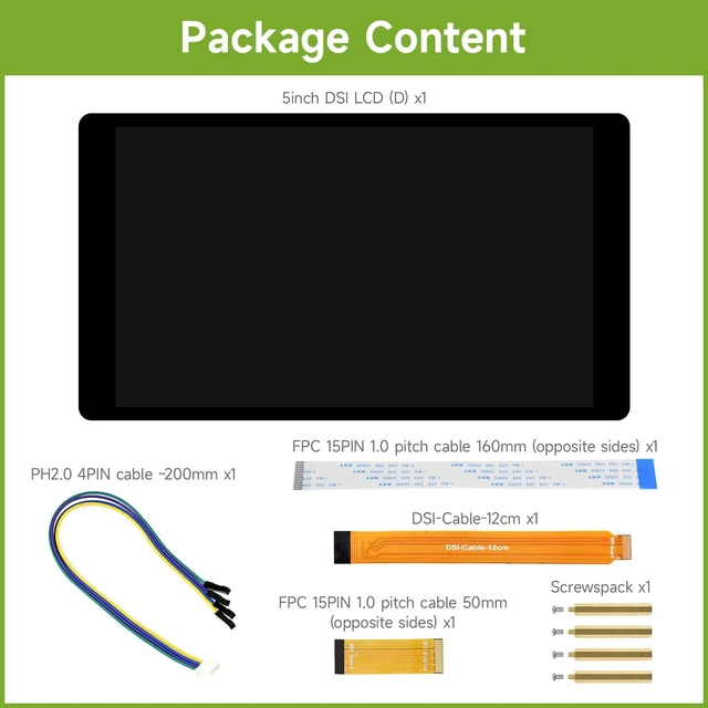 Alt view image 2 of 7 - Waveshare 5inch DSI Capacitive Touch Display, Compatible with Raspberry Pi 5/4B/3B/CM3/3+/4, 720 × 1280, IPS, Optical Bonding Toughened Glass Panel, DSI Interface, 5-Point Touch