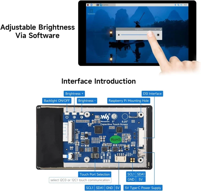 Alt view image 7 of 7 - Waveshare 5inch DSI Capacitive Touch Display, Compatible with Raspberry Pi 5/4B/3B/CM3/3+/4, 720 × 1280, IPS, Optical Bonding Toughened Glass Panel, DSI Interface, 5-Point Touch