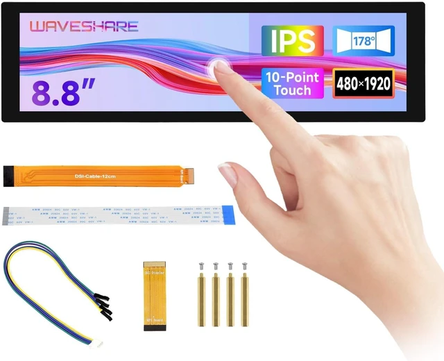 Main image of waveshare 8.8inch DSI Capacitive Touch Display, Compatible with Raspberry Pi 5/4B/3B/CM3/3+/4 480 × 1920, IPS, Optical Bonding Toughened Glass Panel, DSI Interface, 10-Point Touch